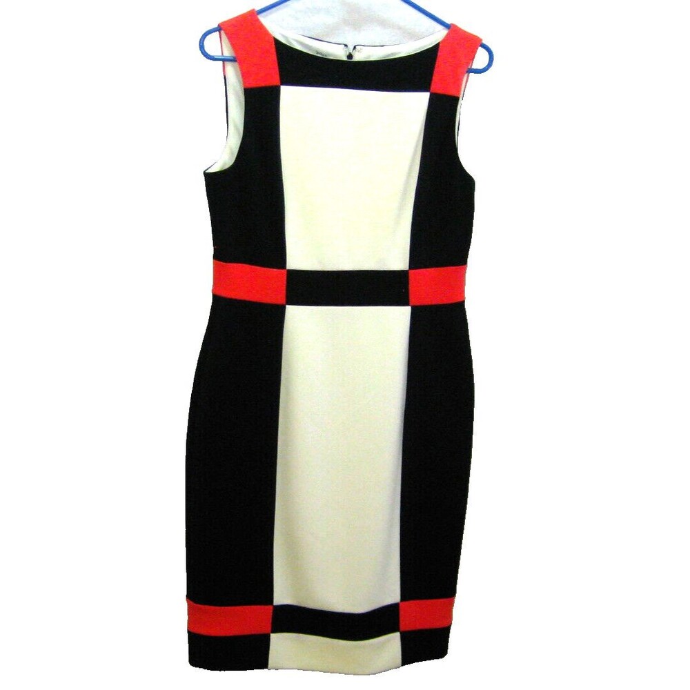 MAGGY LONDON Women's Size 8 White Black Red Mondrian Mod Retro Dress Sleeveless